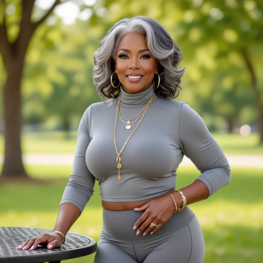 Stunning Woman with Gray Hair in Photorealistic Style