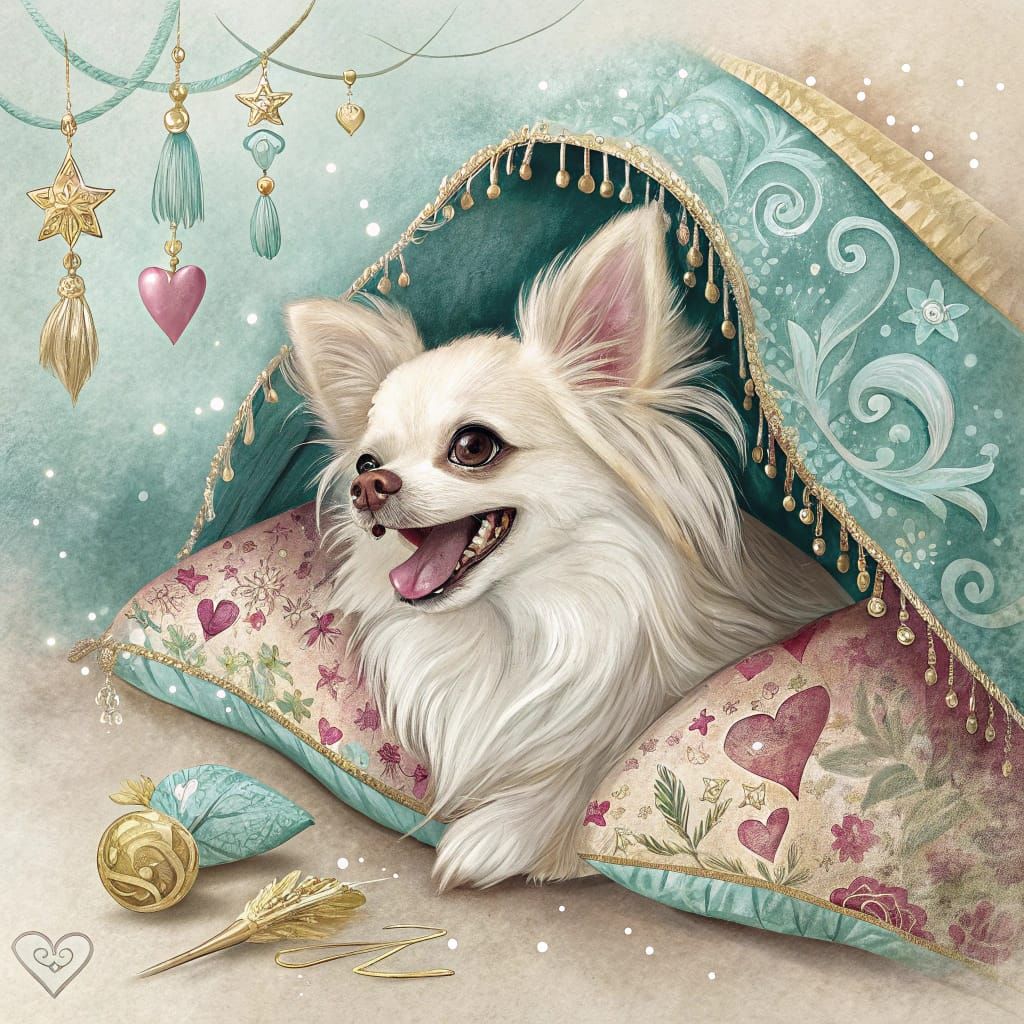 Whimsical Chihuahua Discovers Treasure with Vintage Elegance