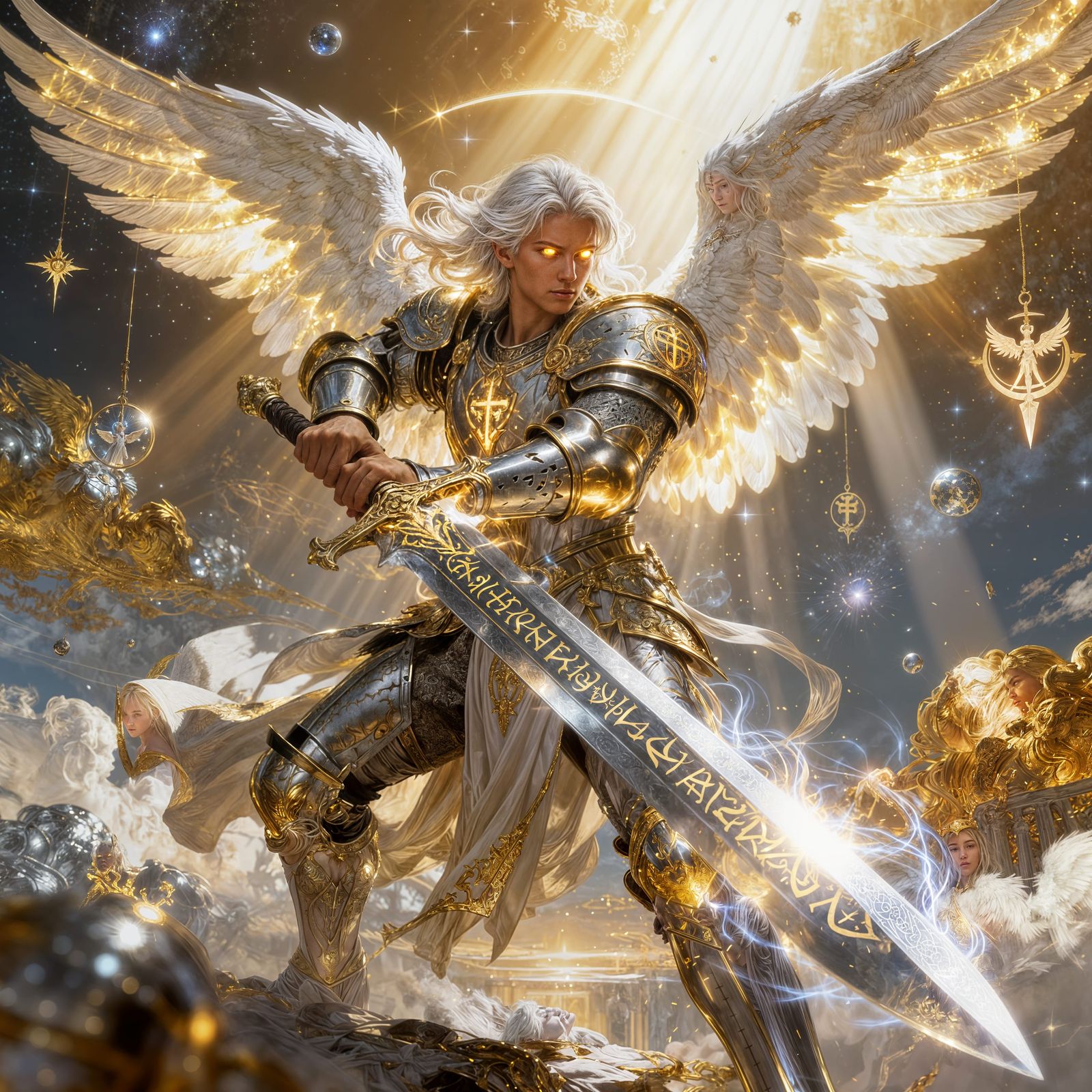 Angelic Warrior Mid-Strike with Colossal Sacred Sword