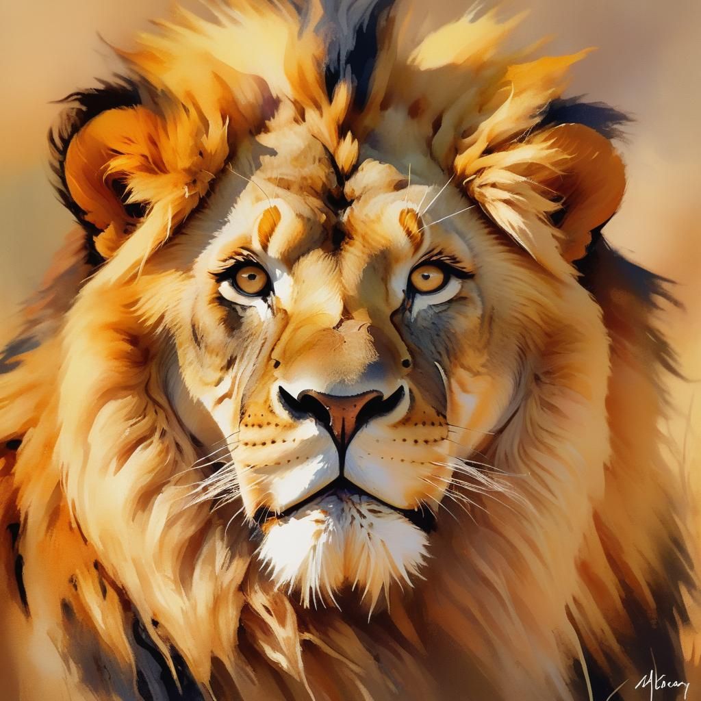 Cute Lion Portrait in Painterly Style