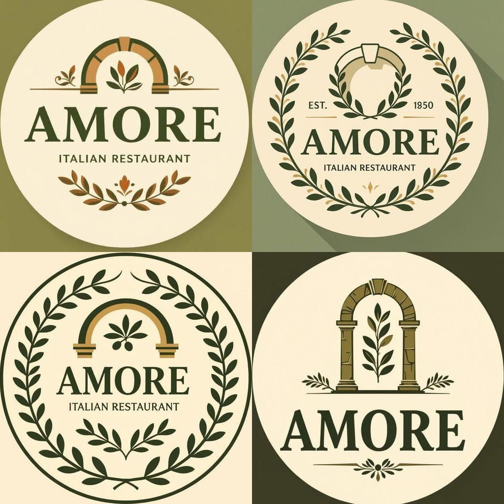 Italian Restaurant Amore Logo: Flat 2D Vector Style