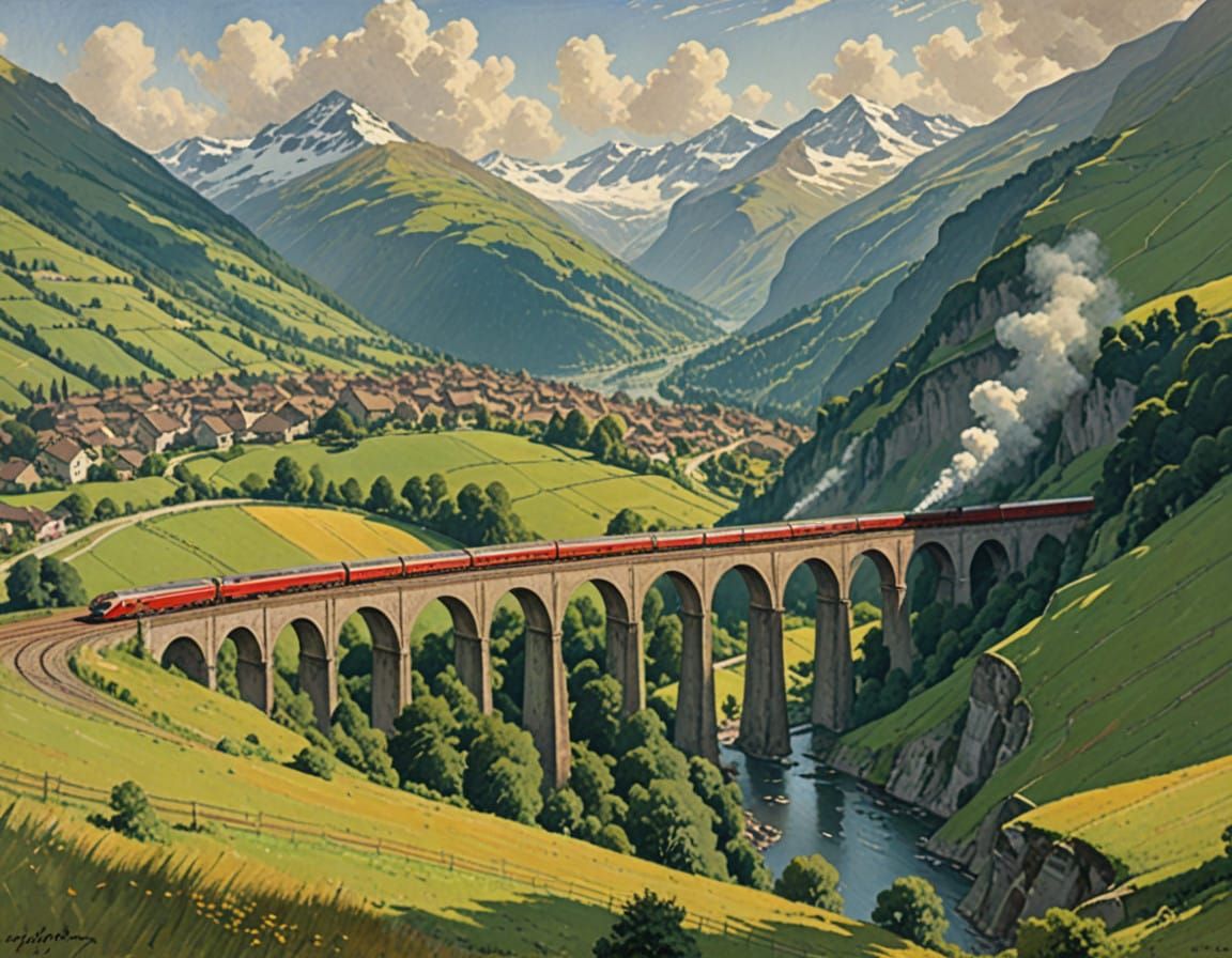 Swiss Countryside Landscape with Brusio Circular Viaduct in ...