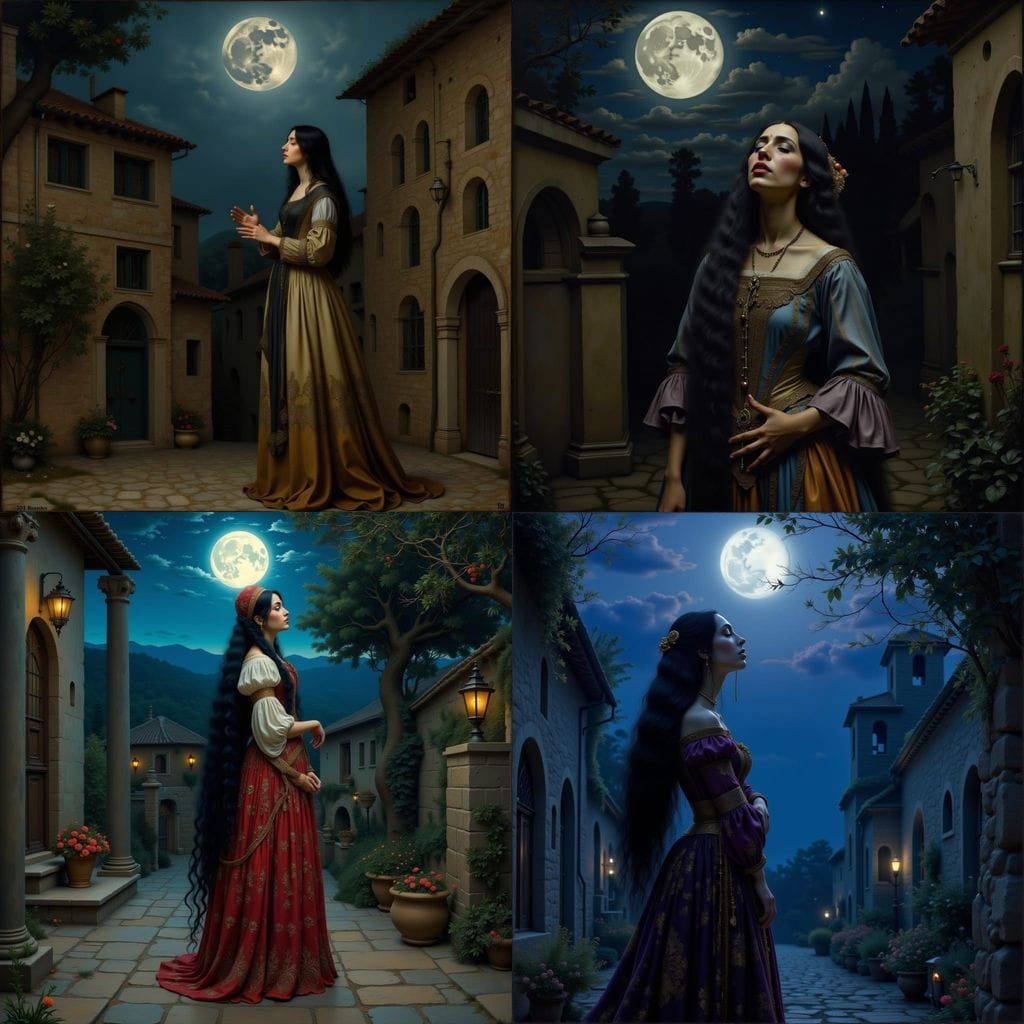 High Fantasy Sephardic Woman Meditating Under Full Moon
