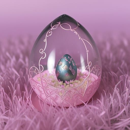 Pink Faberge Egg with 1960s Flowers in Wax