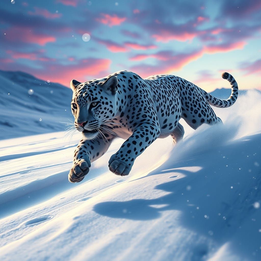 Snowy Jaguar Runs Wild in Winter Wonderland