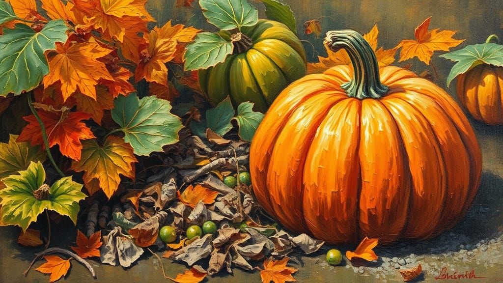 Autumn Pumpkin: Impasto Oil Painting