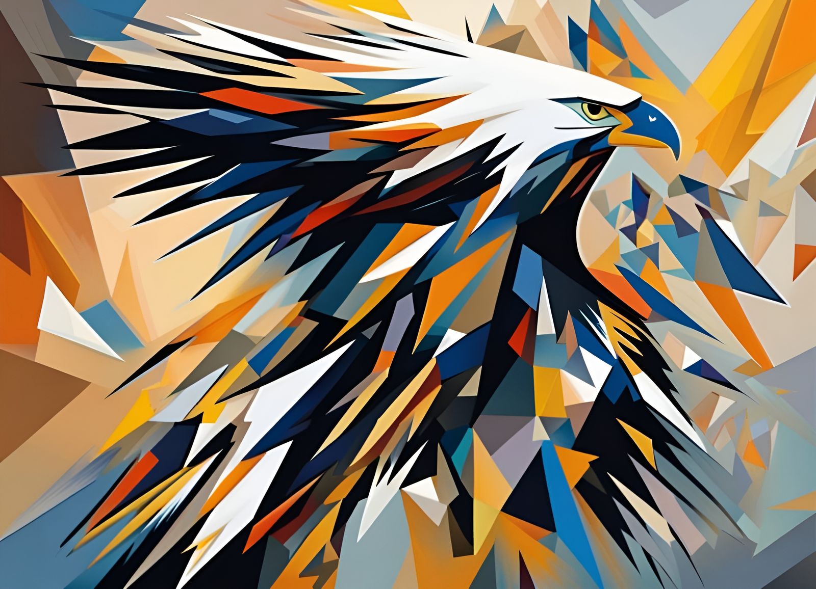 Eagle Dissolving into Geometric Cubist Art