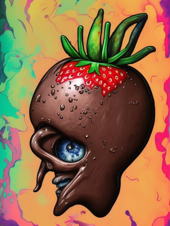 Melting Chocolate Strawberry: Surreal Digital Painting
