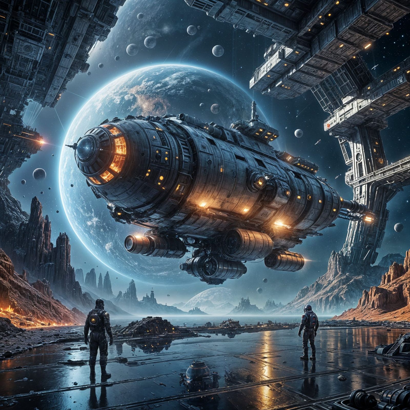 1950s science fiction hyperreal detailed space tech ...