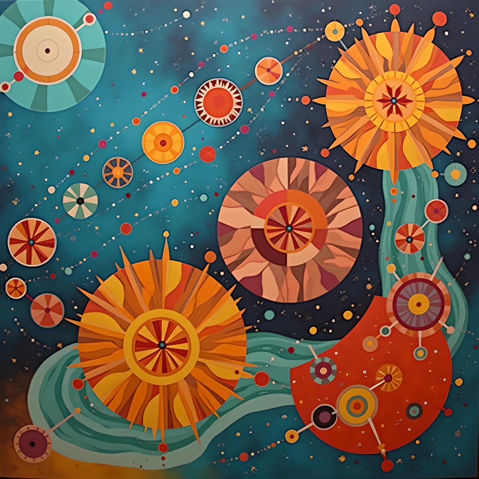 Cosmic Orrery Garden in Pop Art Style