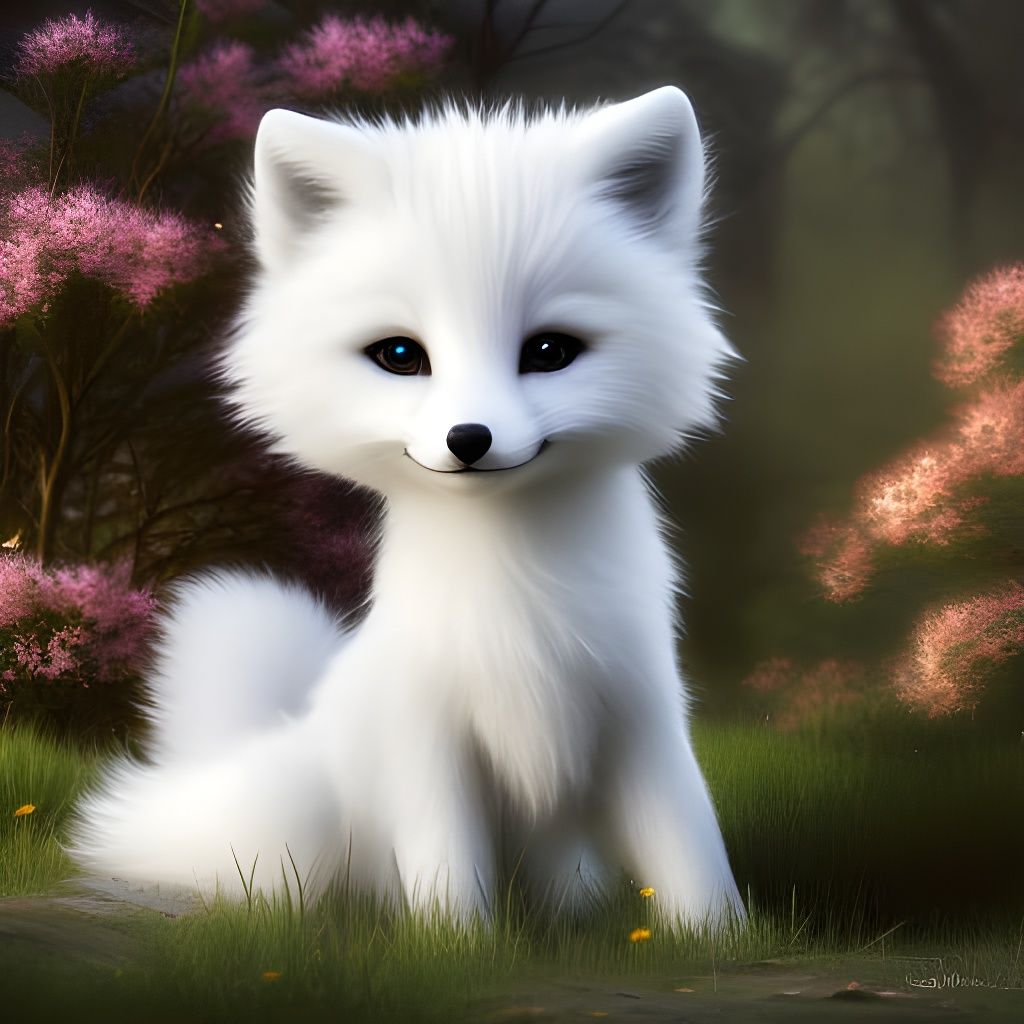 Fluffy Chibi Fox with Big Eyes, Digital Art
