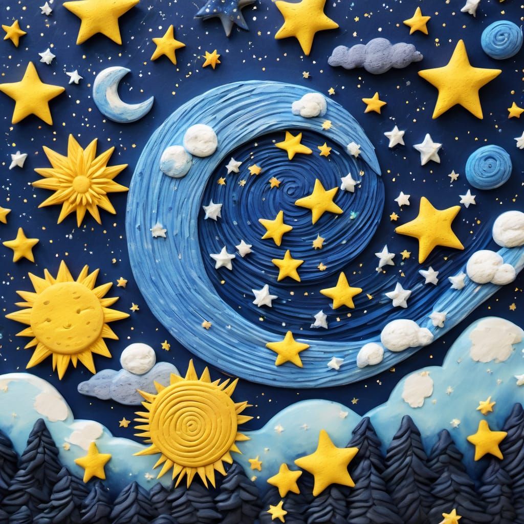 Starry Night Sky in Detailed Clay Art Style