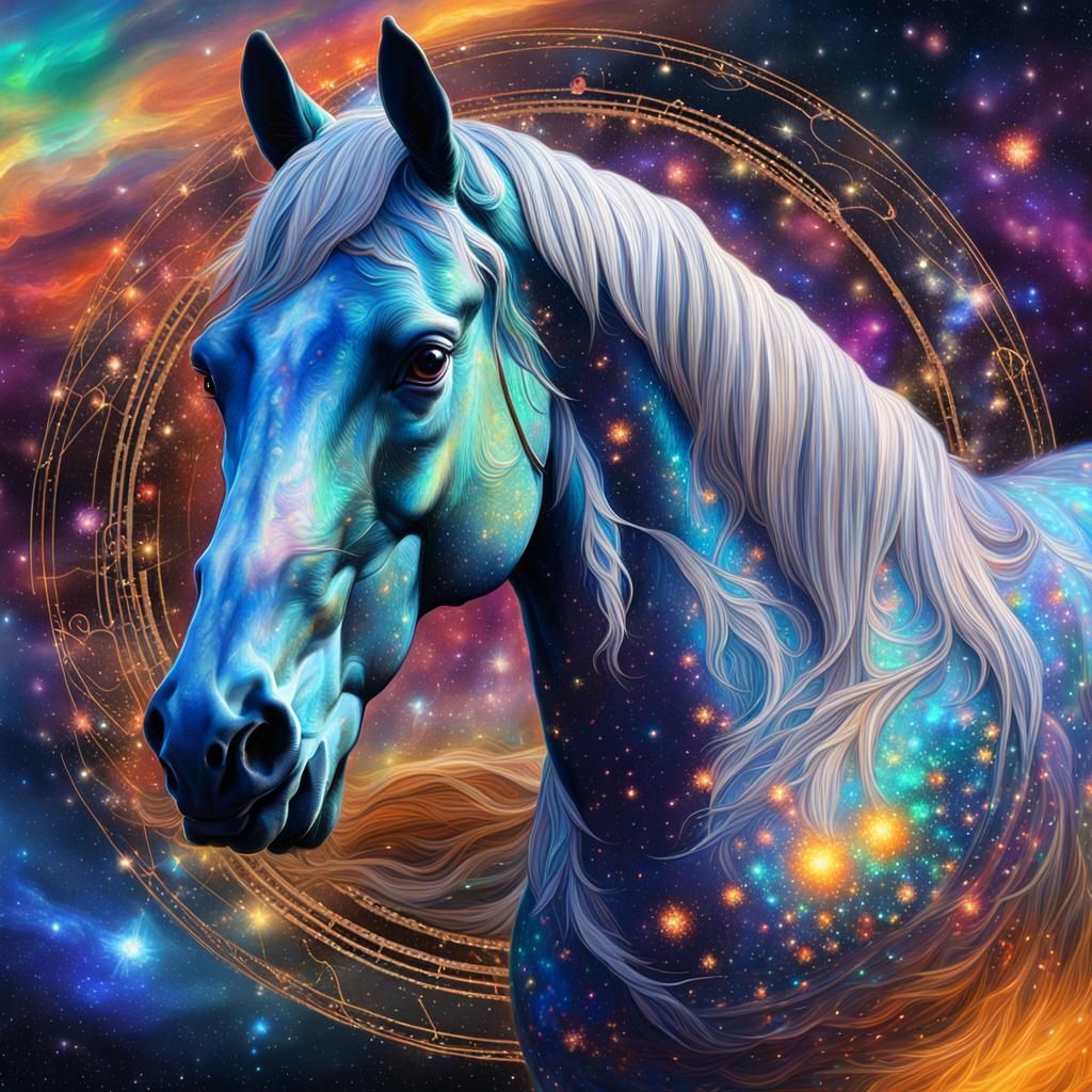 Astral Clydesdale Horse Illustration in Cosmic Style
