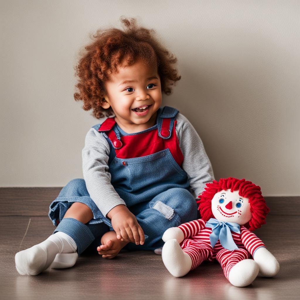 Toddler Playing with a Raggedy Ann Doll