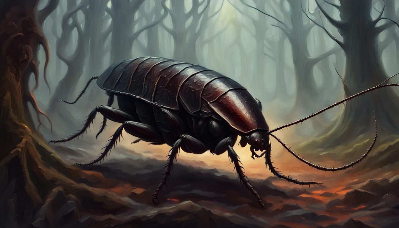 Corrupted Abyssal Scavenger in Forest Depths, Oil Painting