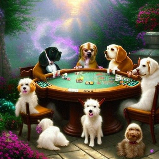 Dogs Playing Poker in Ethereal Fantasy Style