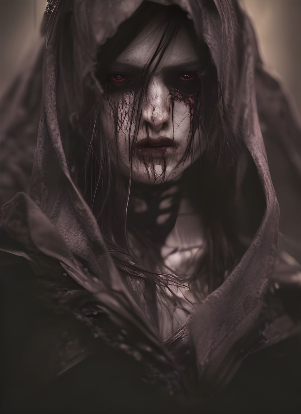 Dark Fantasy Demon Portrait in Ink Illustration Style