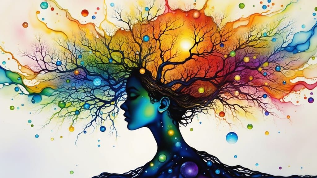 Ink Silhouette Beneath Liquid Gold Sky