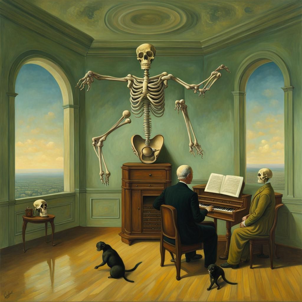 Surreal Skeletal Family Evokes Magritte