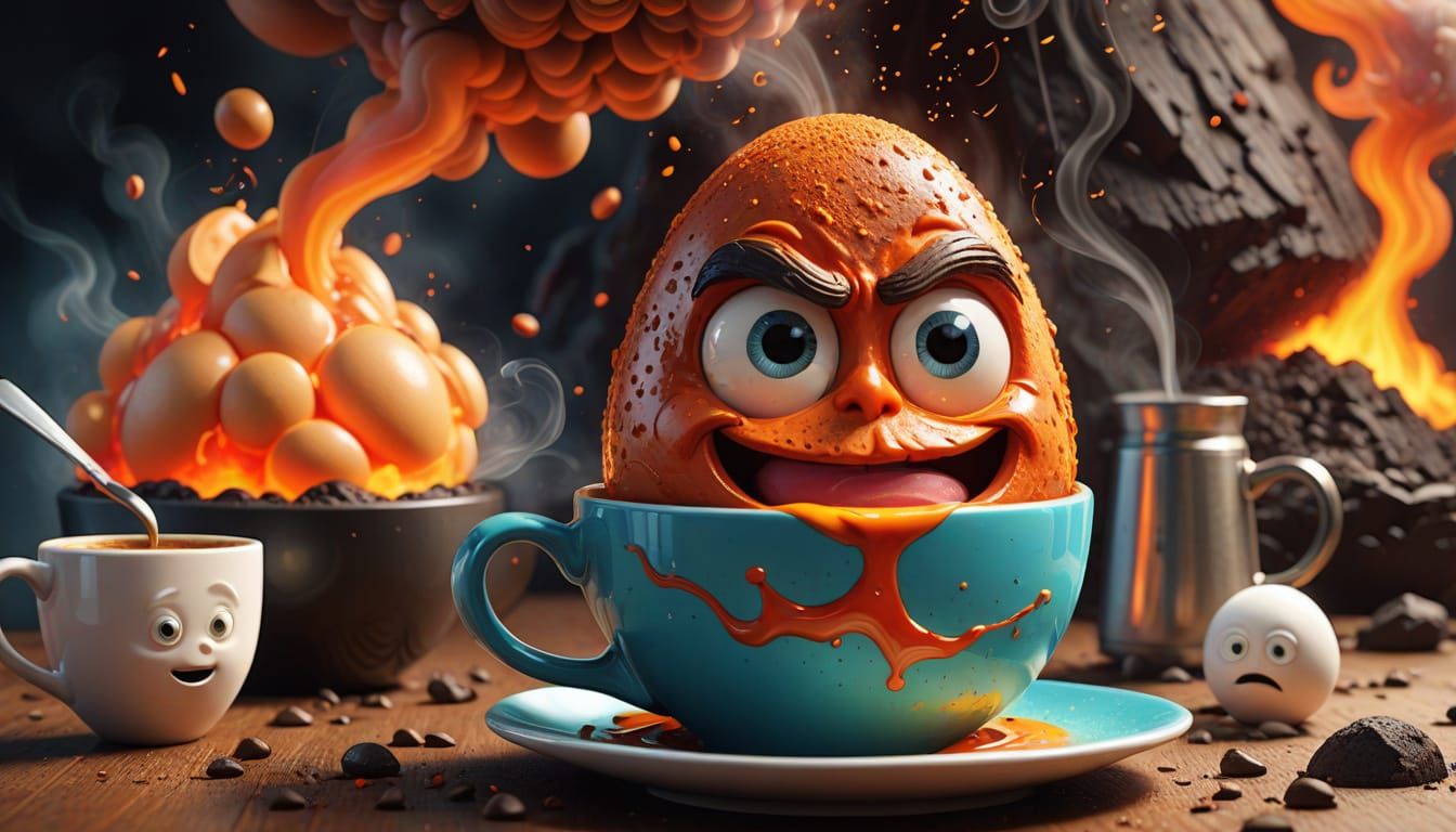 Whimsical Volcanic Eruption in a Cup of Coffee