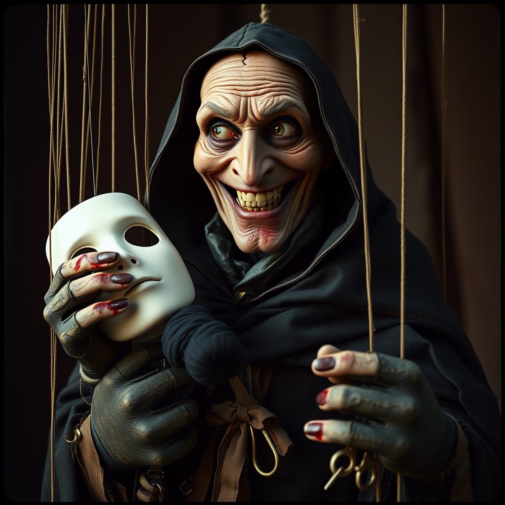 Creepy Puppeteer with Twisted Smile: Gothic Horror