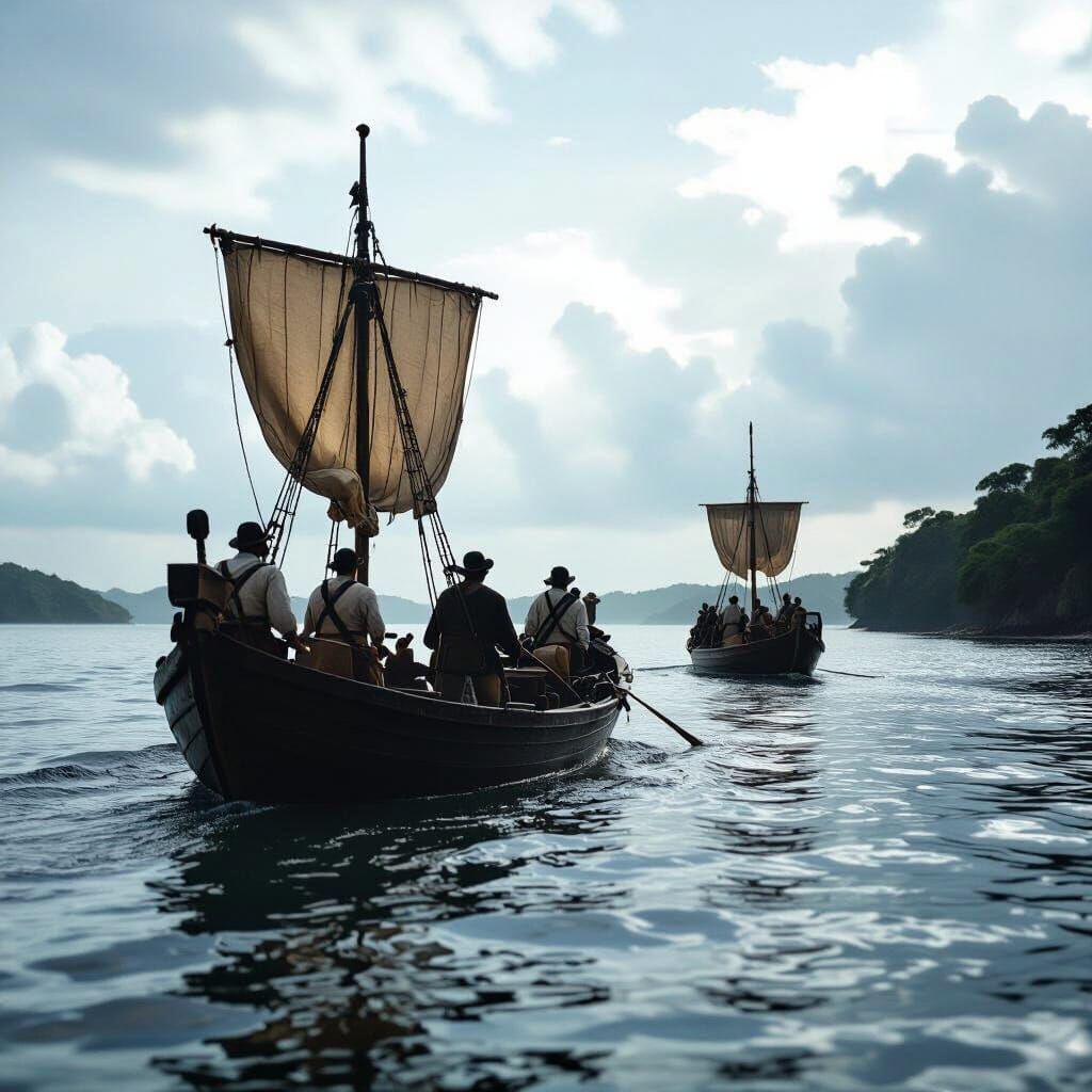 Portuguese Explorers Arrive in Brazil Cinematic Film Still