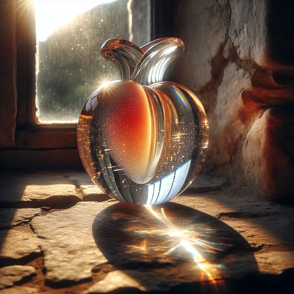 Glass Peach with Gold Flecks in Sunlight