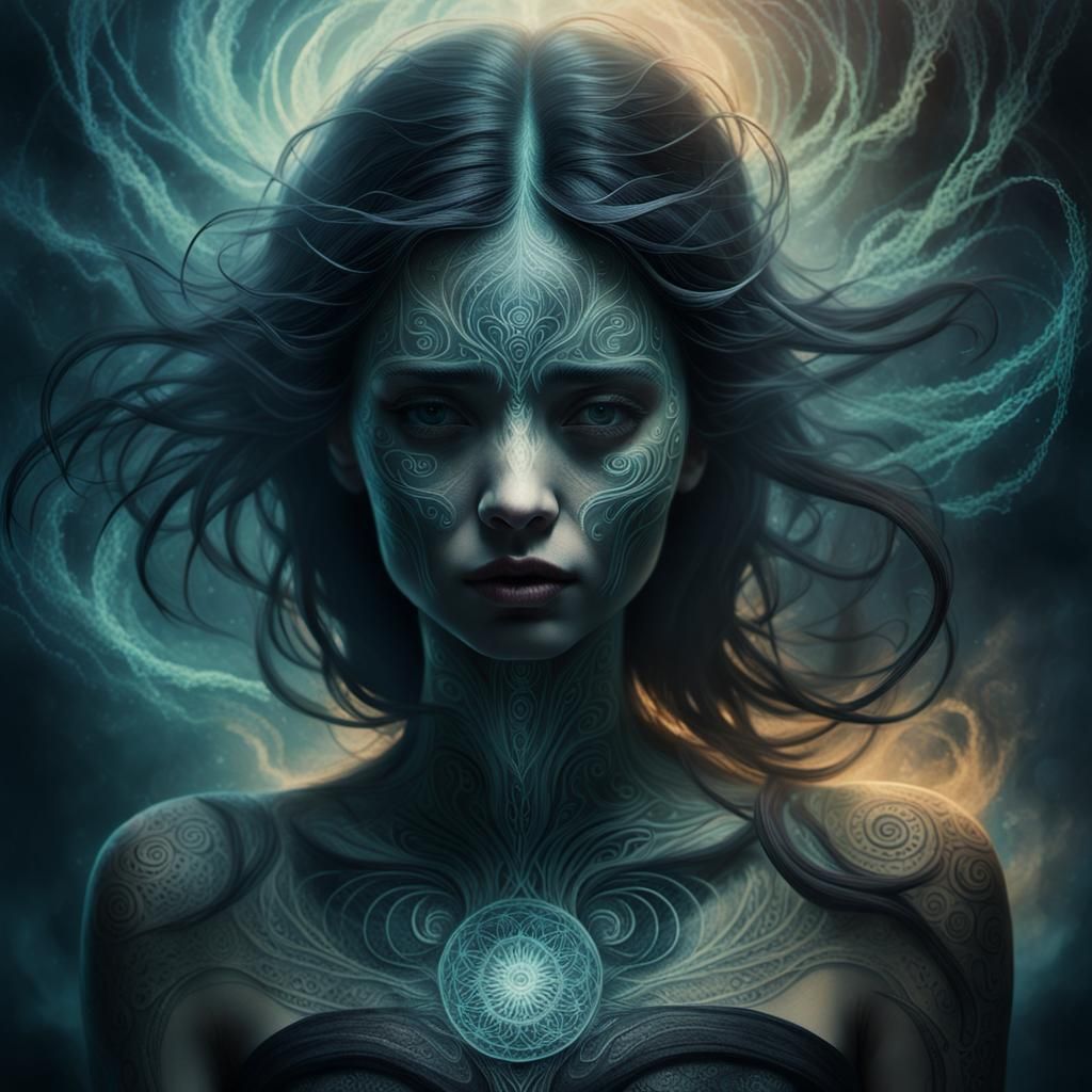 Ethereal Woman with Mystical Aura in Dark Fantasy Art