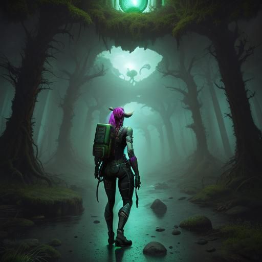 Girl Travels Through Portals in Neo-Primitivism Style