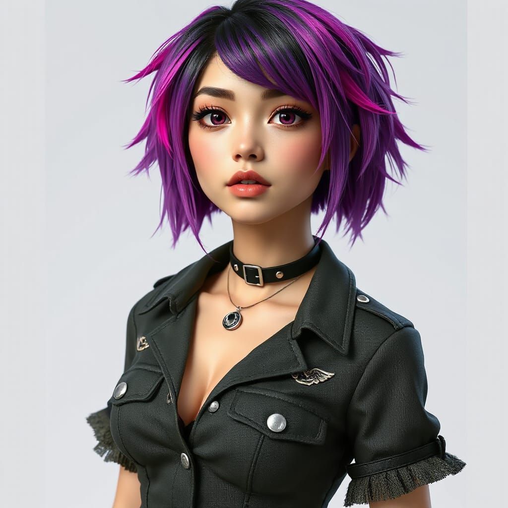 Hispanic Woman in Military Punk Style Portrait