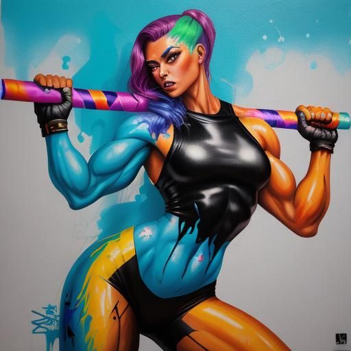 Colorful Graffiti Art of a Muscular Woman