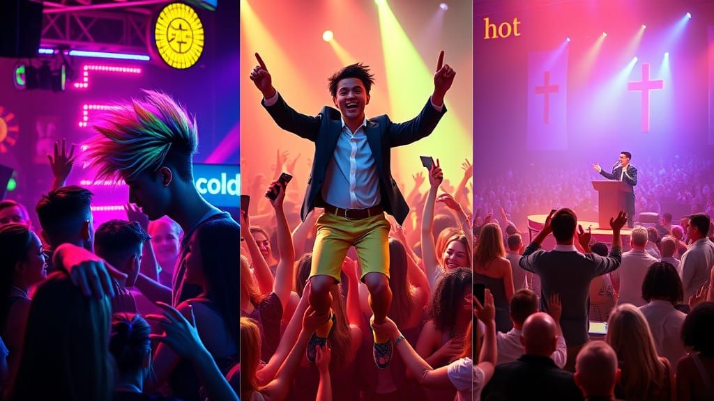 Triptych of Faith and Rebellion in Neon and Holiness