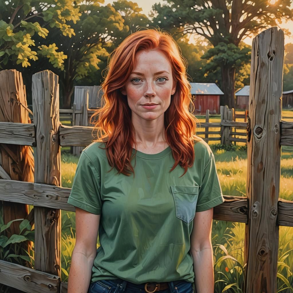 Woman in Farm: A Vibrant Oil Painting