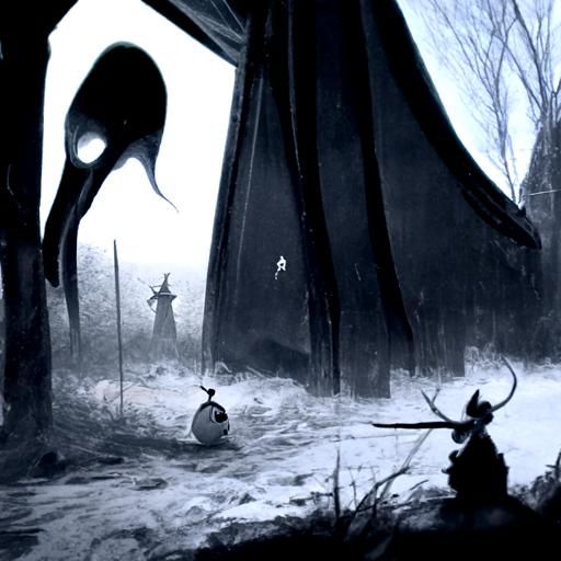 Nightmarish Hollow: A Horror Fusion in Engraving Style