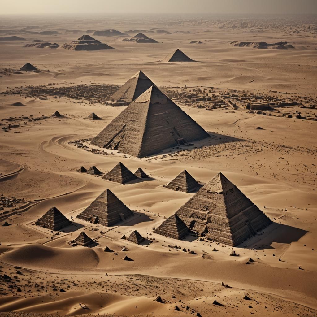 Egyptian Pyramids in Sahara, Metal Relief Sculpture