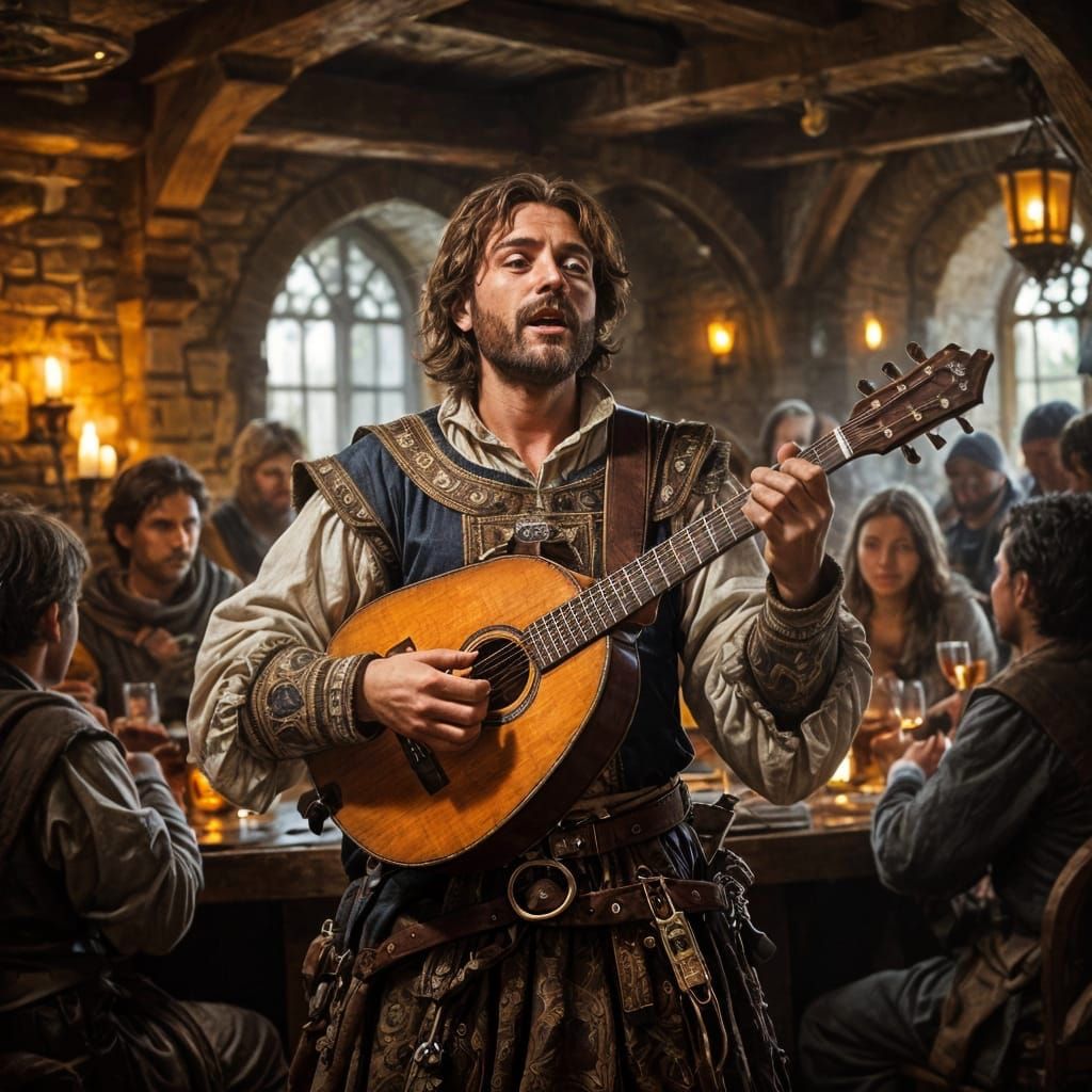 Minstrel Performance in Medieval Tavern: Matte Painting