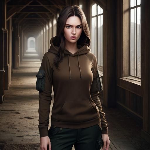 Hyperrealistic Portrait of a Girl in Hoodie