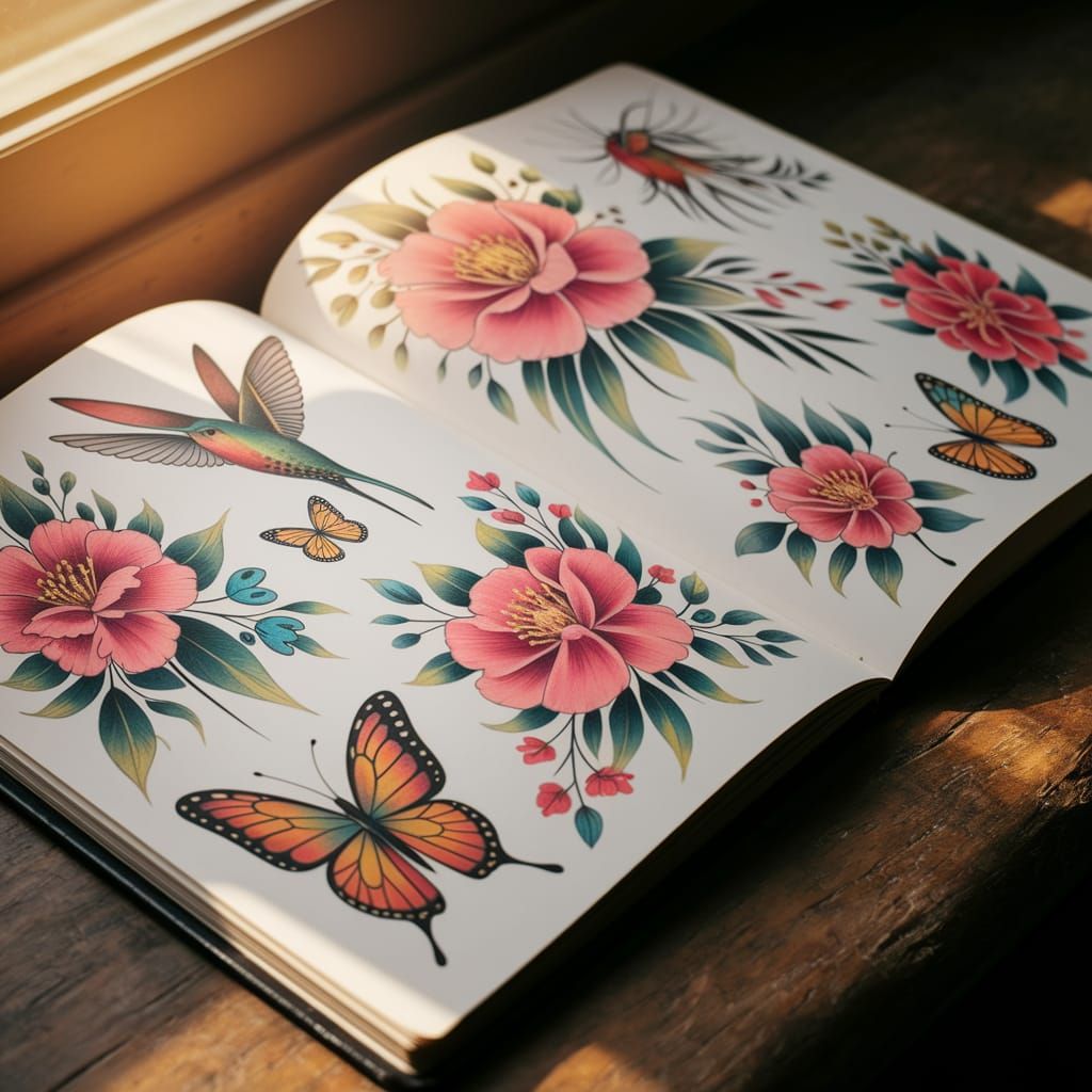 Sketchbook of Floral Tattoo Designs