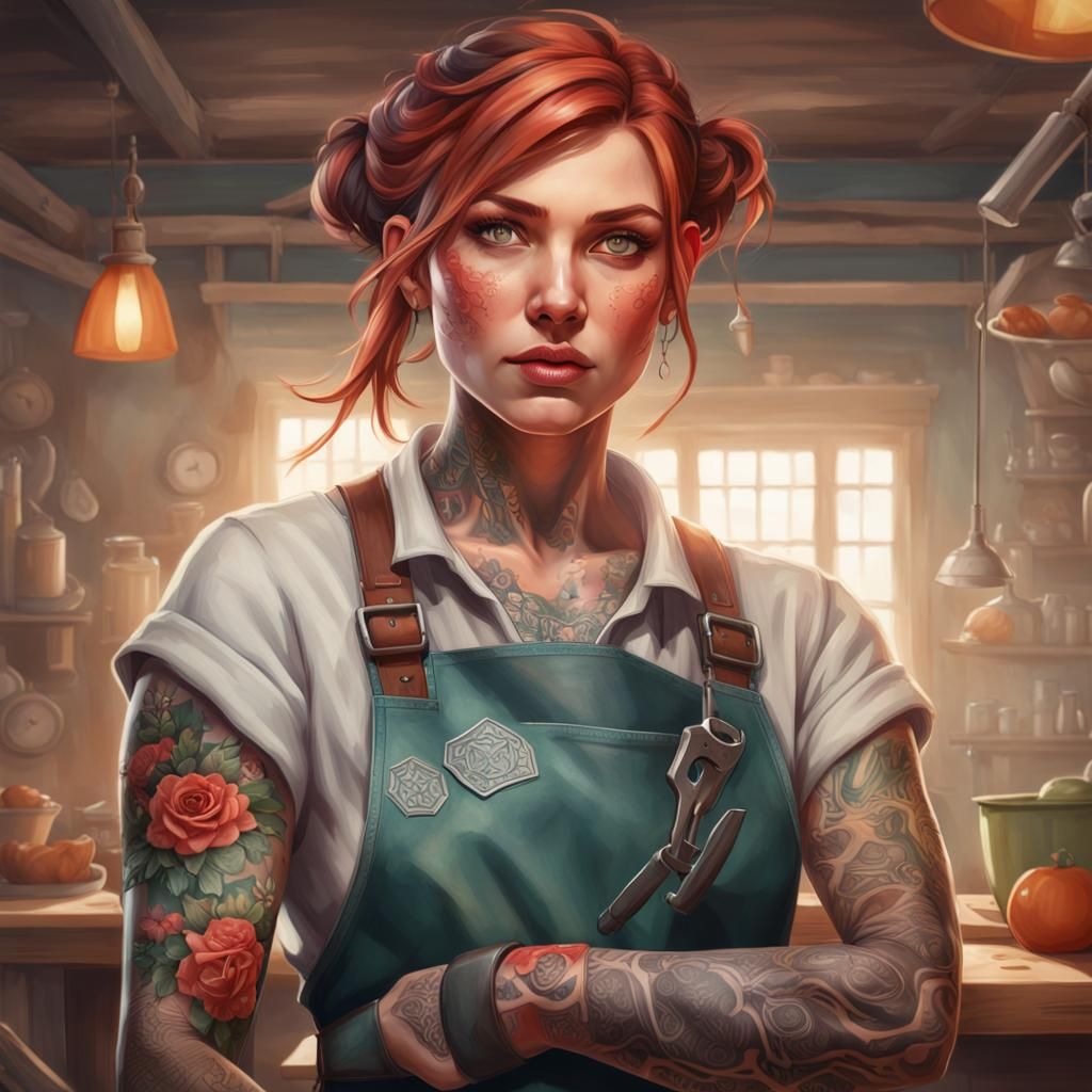 Woman with Tattoos: Hyperdetailed Digital Portrait