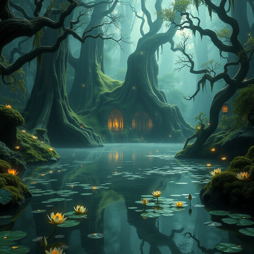 Enchanted Forest Pond: A Matte Painting in 8K