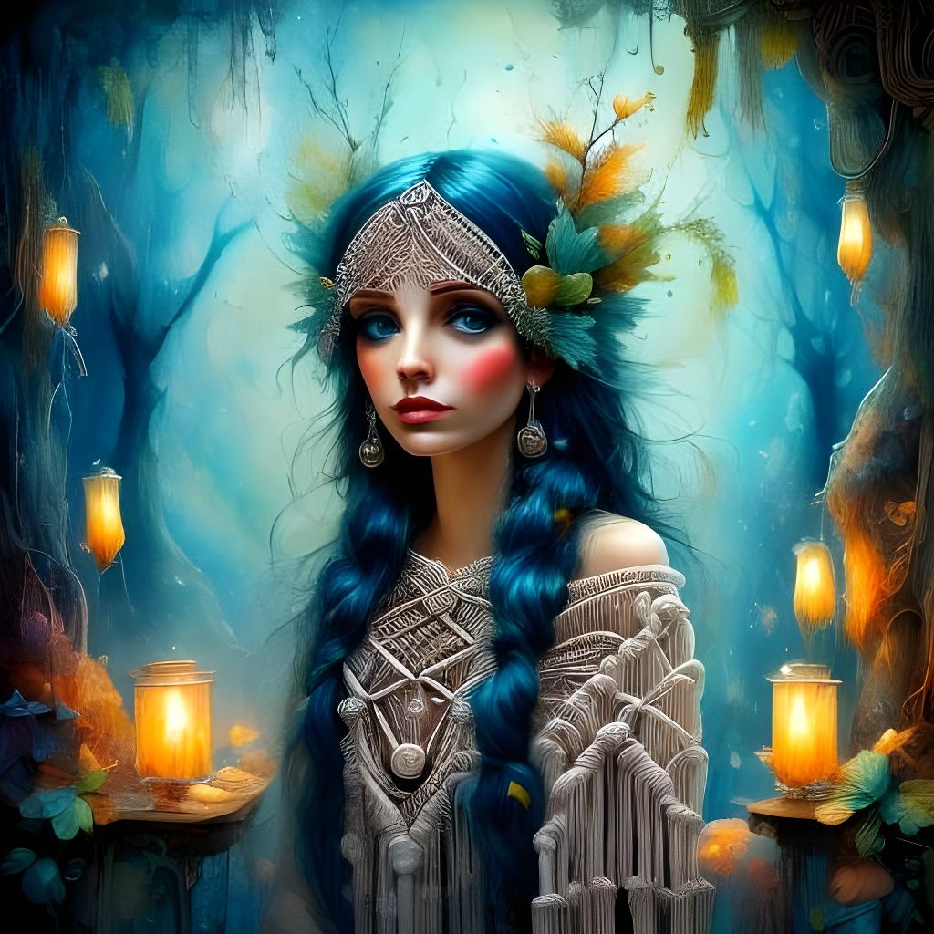 Macrame Fairies in a Surreal Enchanted Forest