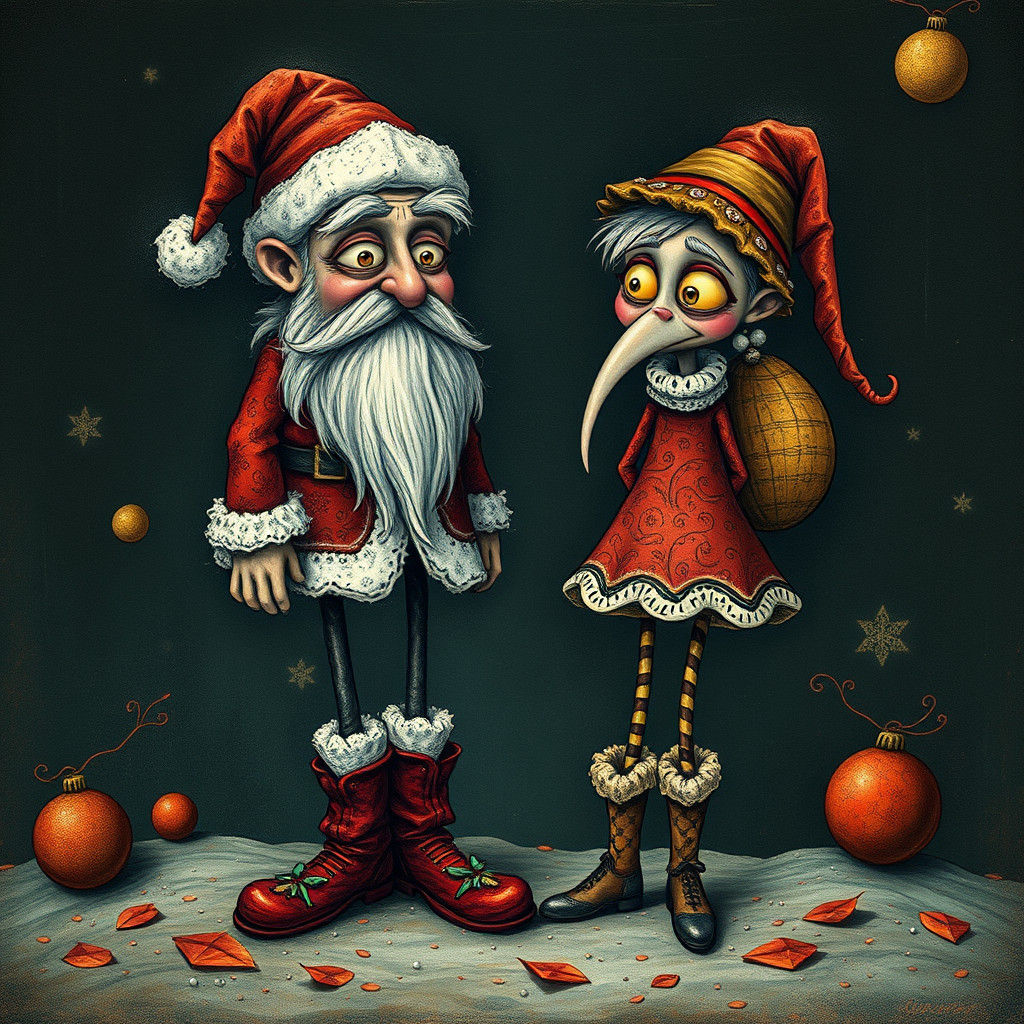 Surreal Pointillist Santa in a Whimsical Style