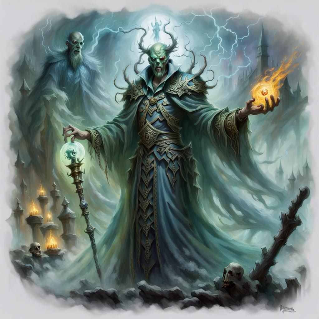Lich Necromancer Casting Spell Over Undead Army