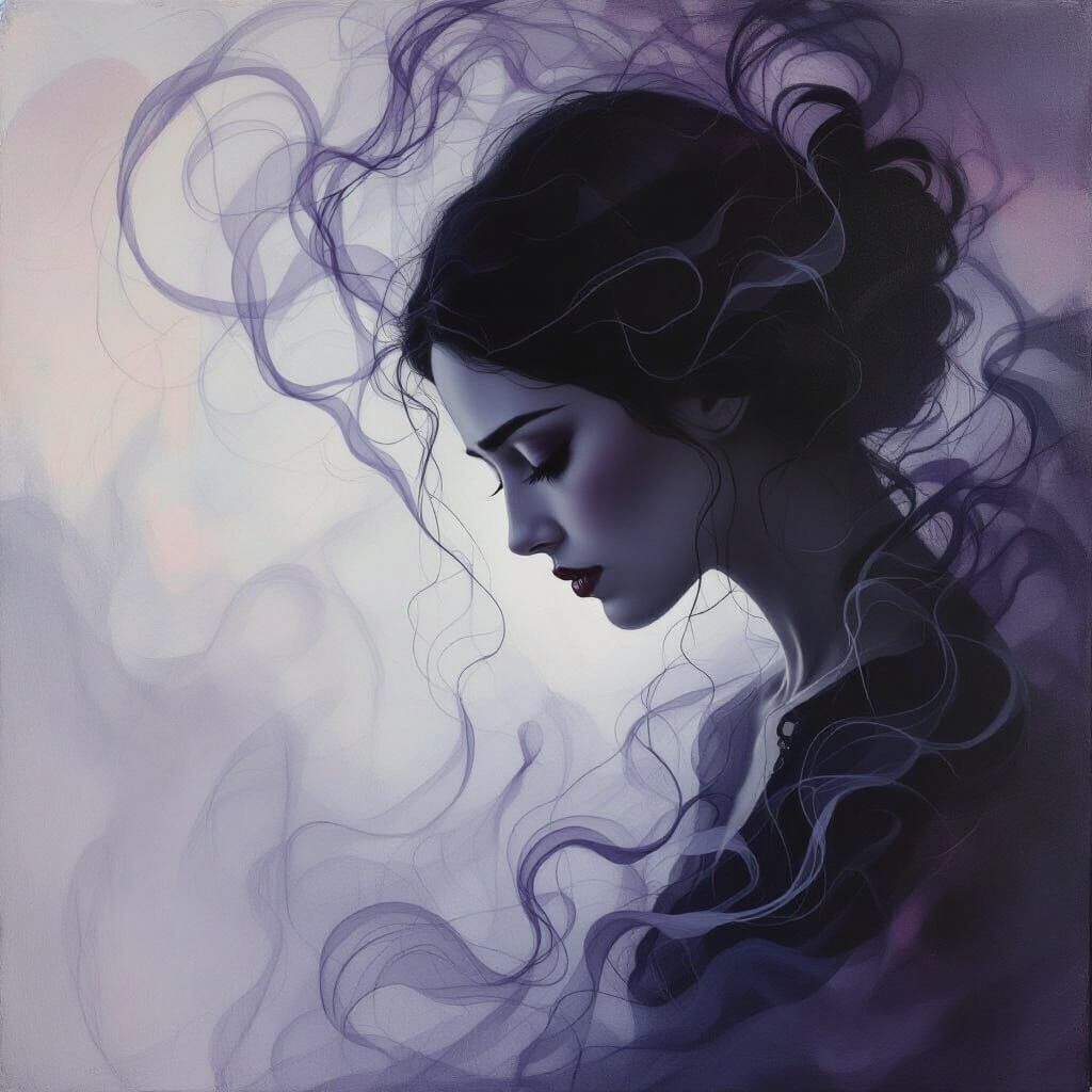 Surrealist Oil Painting of Sorrowful Woman and Lost Love