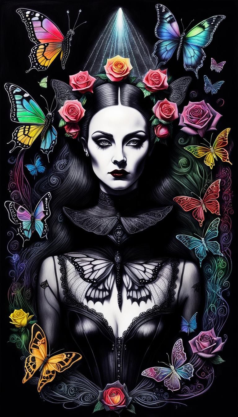 Gothic Motherhood: Surreal Crayon Drawing with Fairy