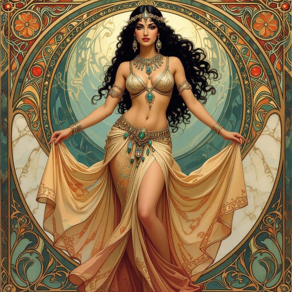 Inanna: Sumerian Goddess in Art Nouveau Style