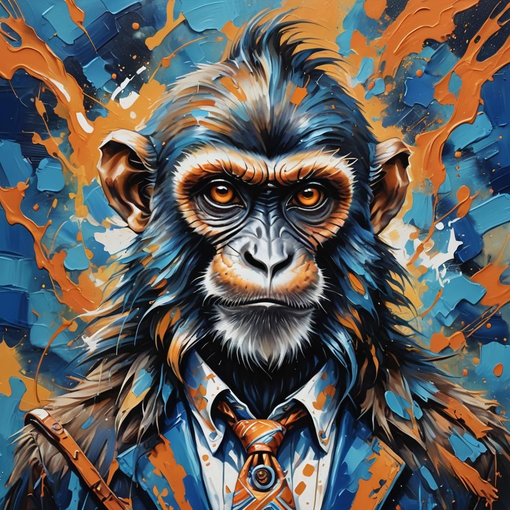 Energetic Monkey Portrait in Vibrant Oil Painting