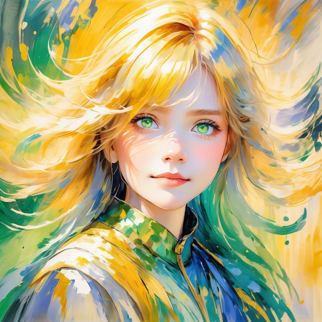 Vibrant Neo-Impressionist Anime Woman in Battle Suit