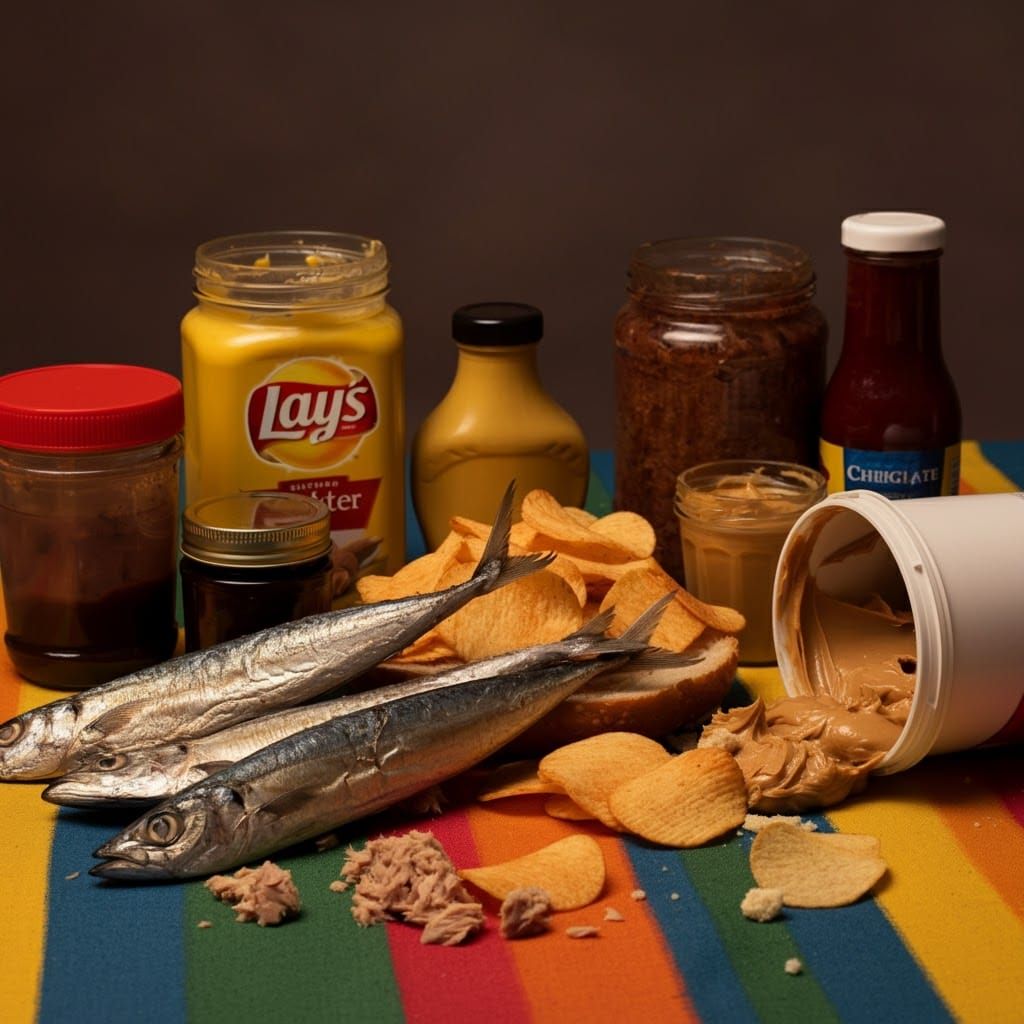 Surreal Pop Art Still Life with Tuna and Chips