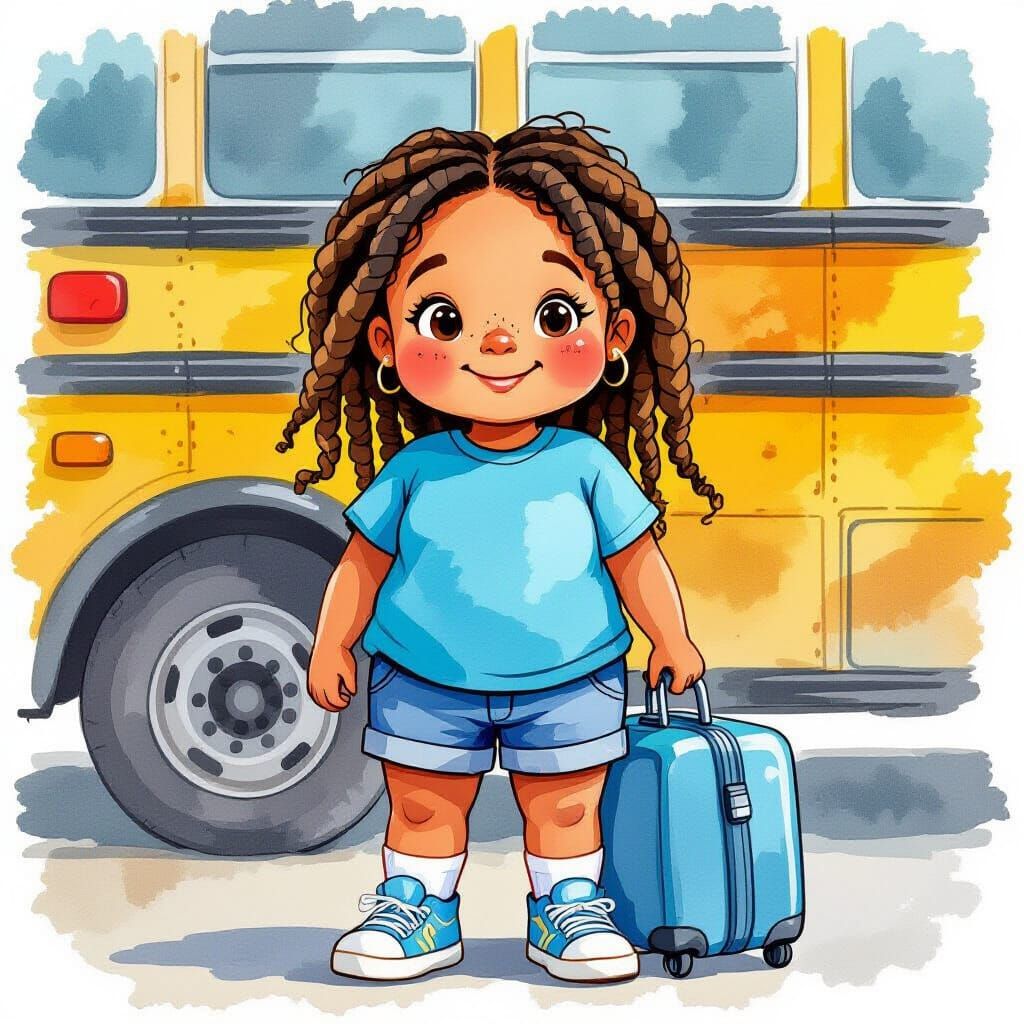 Happy Girl Ready for Camp, Watercolor Illustration